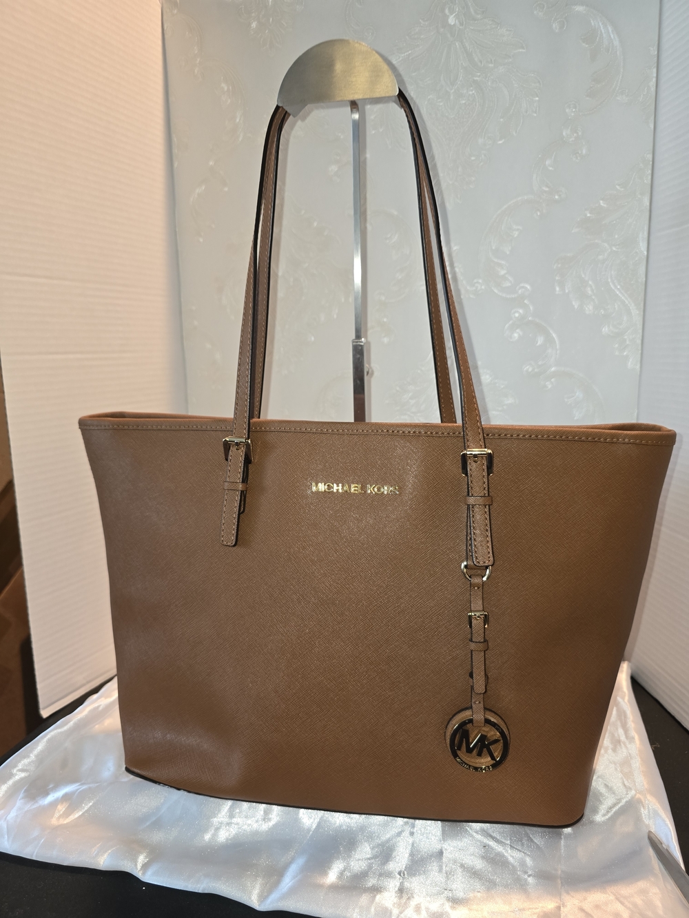 Michael Kors Tan Saffiano Leather Tote with MK Charm